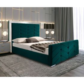 Marisa Plush Velvet Fabric Bed, Green Colour - 5 Sizes