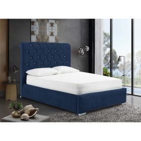 Meripa Plush Velvet Fabric Bed, Blue Colour - 5 Sizes