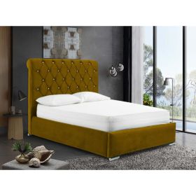 Meripa Plush Velvet Fabric Bed, Mustard Colour - 5 Sizes