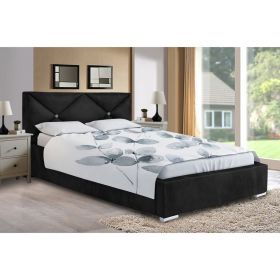 Mevena Plush Velvet Fabric Bed, Black Colour - 5 Sizes