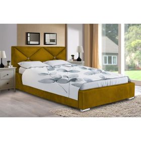 Mevena Plush Velvet Fabric Bed, Mustard Colour - 5 Sizes