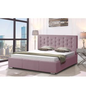 Pinia Plush Velvet Fabric Bed, Pink Colour - 5 Sizes