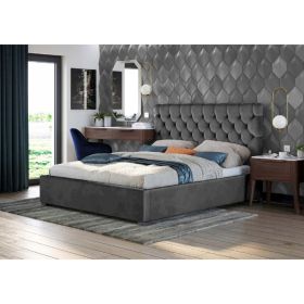 Rosiana Plush Velvet Fabric Bed, Grey Colour - 5 Sizes