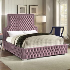 Yanis Plush Velvet Fabric Bed, Pink Colour - 5 Sizes