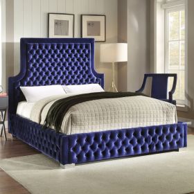 Yanis Plush Velvet Fabric Bed, Blue Colour - 5 Sizes