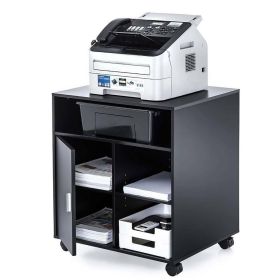 360-Degree Rotating Wheels Office File with Door and Cabinet Printer - Black
