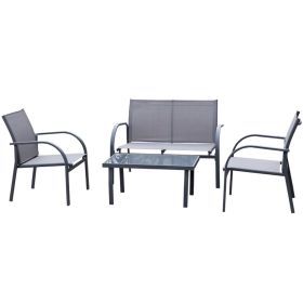 4 Pcs Curved Steel Outdoor Dining Set - Grey