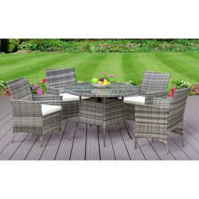 Garden Rattan 4 Dining Chairs with Round Table Set with Cushions - 3 Colours