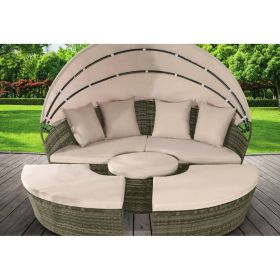 Garden Rattan Sun Island Day Bed Canopy Sofa Set - 3 Colours