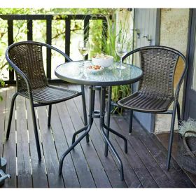 Rattan Effect Bistro Table with 2 Chairs Set - Brown 
