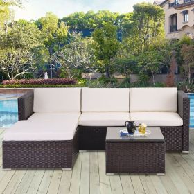 5pcs Rattan Garden Furniture Sofa Set with Corner Stool - Brown