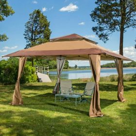 Stylish 2 Tier Canopy Pop-up Gazebo Tent 4x4m - Coffee and Beige