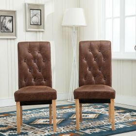 High Back Lined Fabric Roll Top Dining Chairs Set of 2 - Brown, Grey, Cream