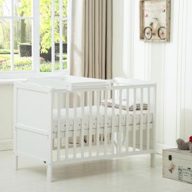 Wooden Baby Cot Bed with Top Changer & Water repellent Mattress - White
