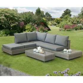 Luxury Garden Rattan Corner Sofa Set With Sunlounger Option - Grey