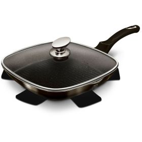 Non Stick Grill Griddle Frying Pan With Lid - Black