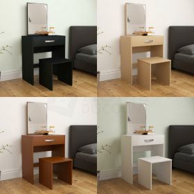 1 Drawer Dressing Table Set with Mirror and  Stool - 4 Colours