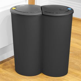 Double Sided Jet Black Plastic Recycle Dustbin - 2x25L