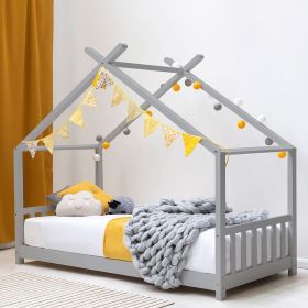 Wooden Frame Canopy Single 3ft Kids House Bed with Mattress Options - Grey