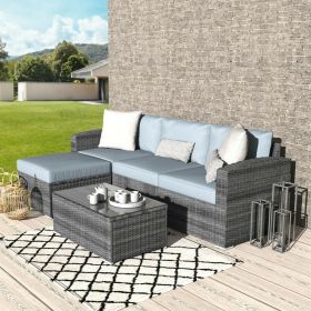 Outdoor Garden Extra Large Corner Rattan Sofa Set with Cushion - Grey