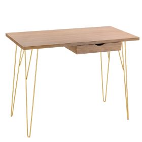 Fusion Gold Hairpin Legs Desk with Drawer - Oak