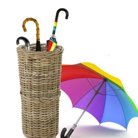 Rattan Wicker Weave Umbrella Stand Brolly Storage Basket Holder - Brown