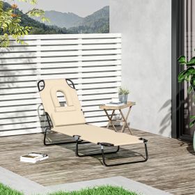 Foldable Reclining Adjustable Sun Lounger with Pillow and Reading Hole - Beige