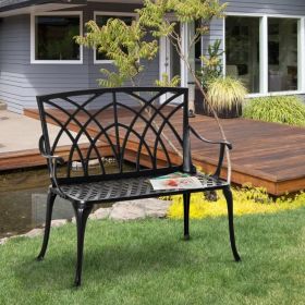 Aluminium Ergonomic Armrest 2 Seater Garden Bench - Black
