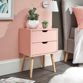 Nyborg Scandi Style 2 Drawers Bedside Table - Coral Pink