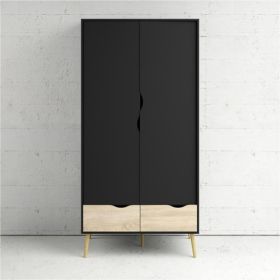 Doncaster 2 Doors Wardrobe with 2 Drawers - Black and Oak
