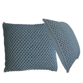 2Pc Classy Woven Design Blended Cushion - Blue