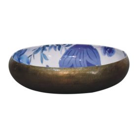 Blue Floral and Brass Fruit Bowl