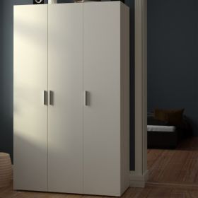 Classic Design Woodgrain 3 Doors Wardrobe - White