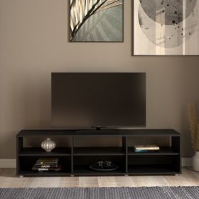 Belfast TV Unit Stand with 6 Open Fixed Shelf - Black