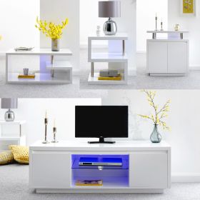 Polar High Gloss 4Pcs Living Room Furniture Set With LED Lights - White