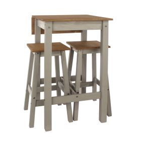 Simple Design Linea Wooden Bar Table Set with 2 Stool - Grey