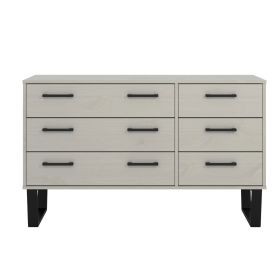Texas Black Metal Frame 6 Drawers Wide Chest of Drawer - Grey Waxed Pine