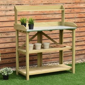 Wooden Garden Planting 3 Tier Potting Table Bench with Hooks - Brown
