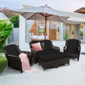 Outdoor Rattan 5 PCS Conversation Sofa Set with Removable Cushion - Mix Brown and Black Cushions