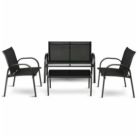 Garden Bistro Furniture Set Table with Two Chairs and Loveseat - Black