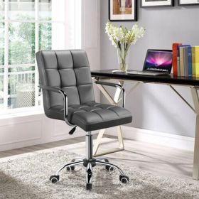 PU Leather Adjustable Swivel Chair - Black