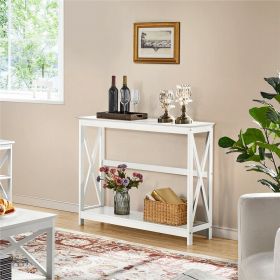 2-Tier X-Shaped Wooden Console Table - White