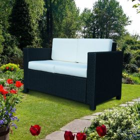 Rattan Wicker 2 Seater Garden Sofa - Black
