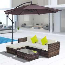 Rattan Table Chair Set With Cantilever Parasol Patio 6Pcs - Brown