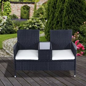 Rattan Companion Garden Seat With Table Top - Black