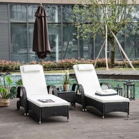 2 Rattan Recliner Sun Lounger With Side Table - White
