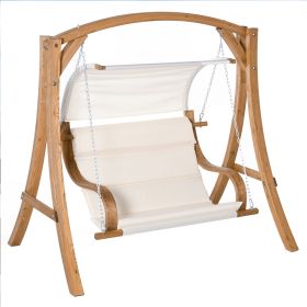 Swing Chair Wooden Frame with Canopy - Teak/Cream