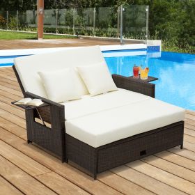 2 Seater Adjustable Rattan Daybed - Brown