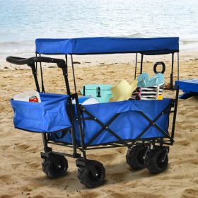 Foldable Pull Wagon Trolley With Canopy - Blue