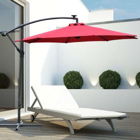 Banana Cantilever Garden Parasol With LED Lights - Wine Red